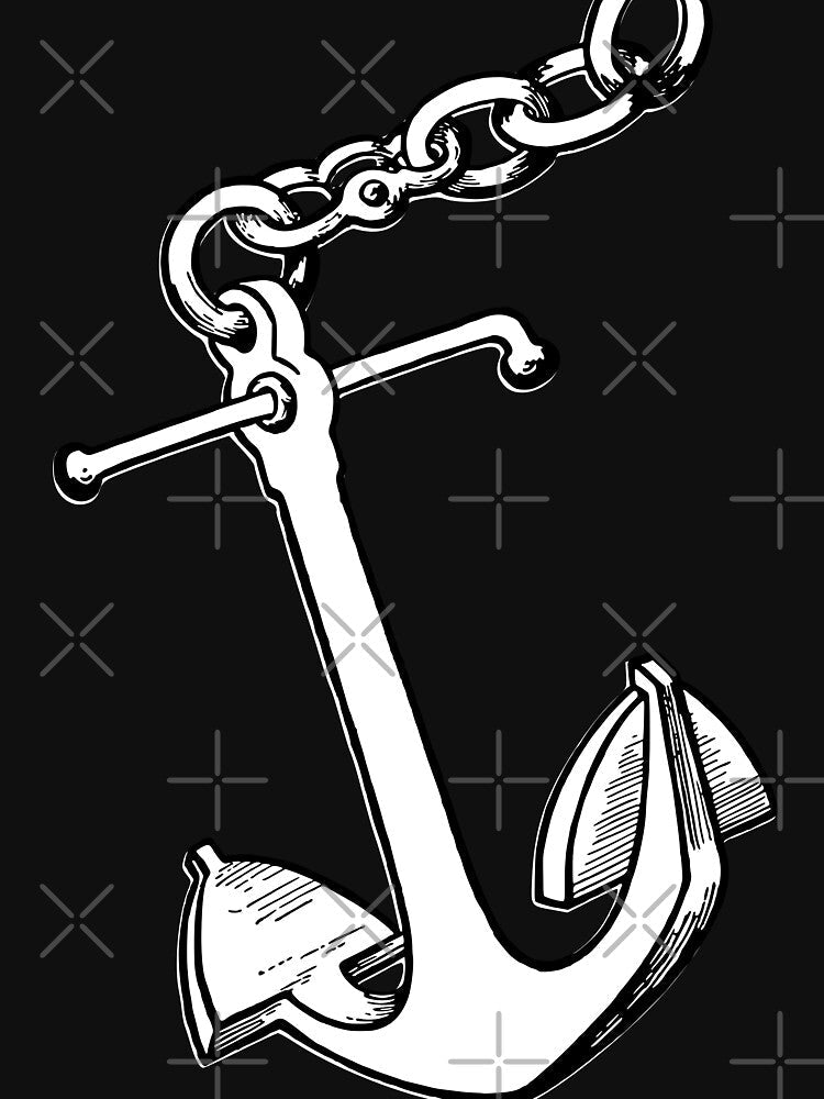 Black and White Anchor Line Art Pattern by BrightMint Unisex , , , Long Sleeve Tee
