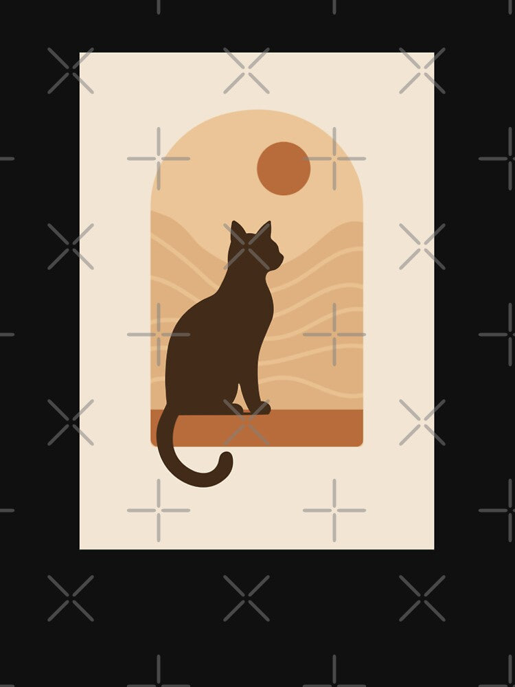 Minimalist Boho Cat Silhouette – Sunset in Warm Earth Tones by Galles Studio