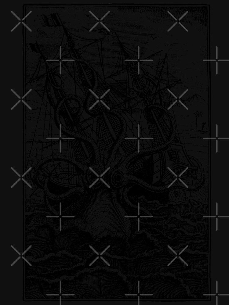 Vintage Kraken attacking ship illustration by monsterplanet