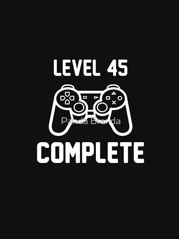 Level 45 Complete Shirt Funny 45th Birthday Gamer Great Gift for Friend or Colleague Unisex Short-Sleeve Jersey Tee by Panda Branda