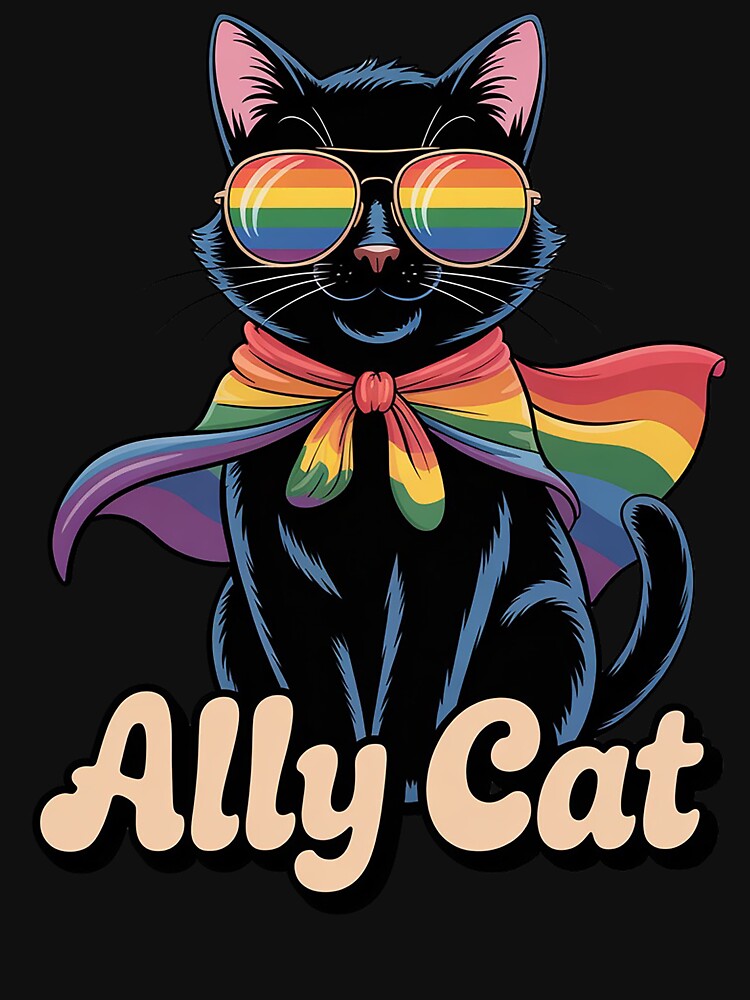 Pride Ally Cat Shirt, Retro Rainbow Colors Cat Ally by DrewLeuschke Unisex , , , Long Sleeve Tee