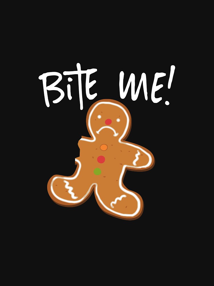 Bite Me! Gingerbread Man Cookie Funny Holiday Baking Long Sleeve by beckergree Unisex , , , Long Sleeve Tee