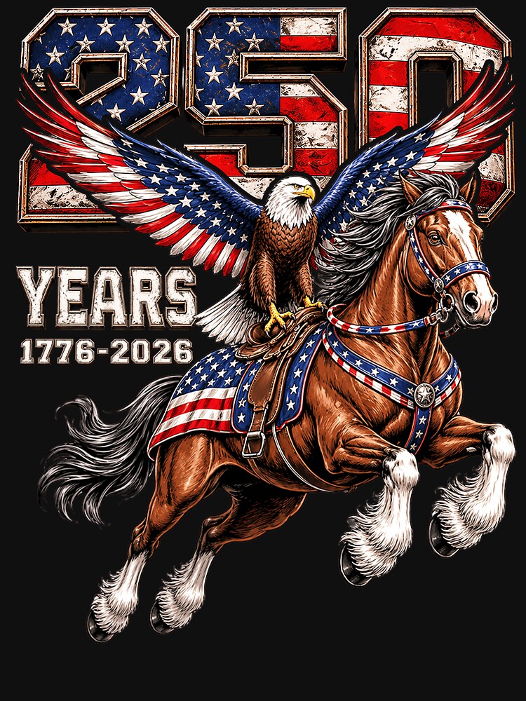 USA 250th Anniversary Bald Eagle & Clydesdale Horse by schoolofbullies Unisex , , , Long Sleeve Tee
