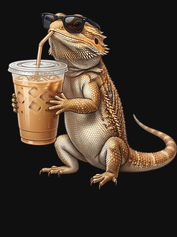 Funny Bearded Dragon Drinking Iced Coffee Meme Bearded Dragon Lover by TerryConnells Unisex , , , Long Sleeve Tee