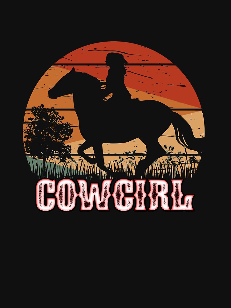 Cowgirl Girl Horse Riding Vintage Style Rodeo Texas Ranch Long Sleeve by sheliaconley Unisex , , , Long Sleeve Tee