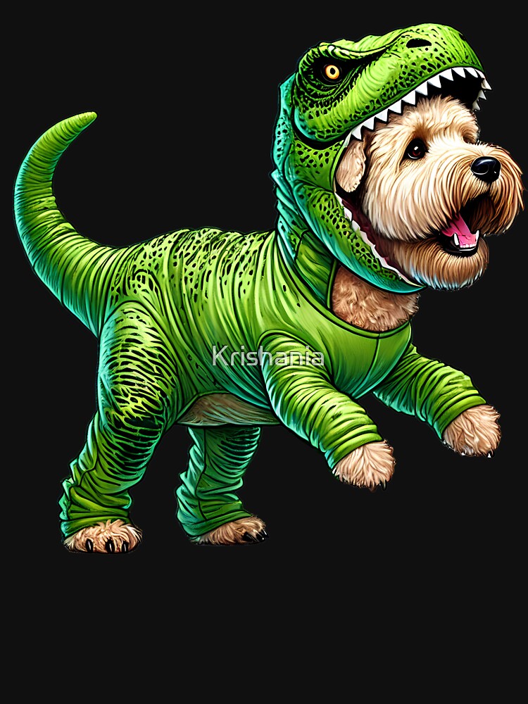 Funny Soft Coated Wheaten Terrier Wearing Dinosaur Outfit Dog Lover by Kimberley King Art King Art