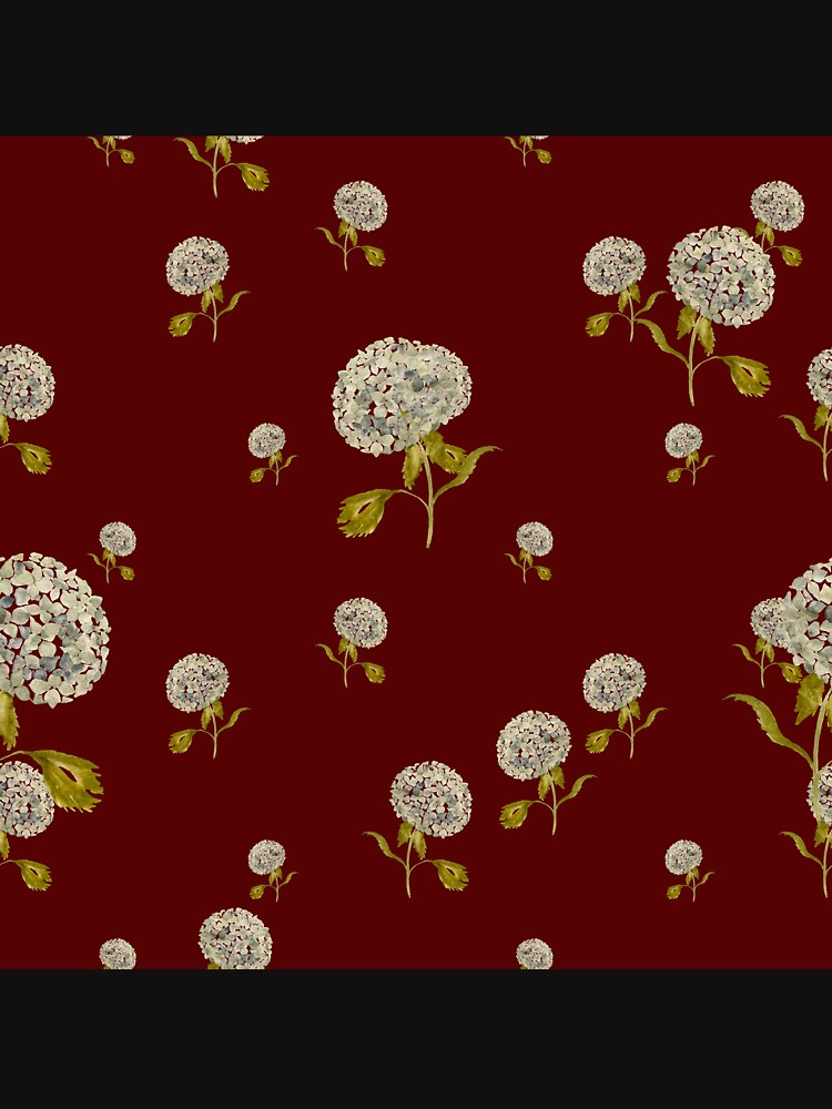 Hydrangea flower cute ornate pattern a watercolor red by Yana Mustafina | Boho Soulful Designs