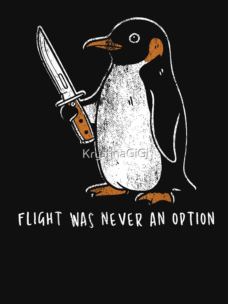 Flight Was Never An Option Funny Penguin Holding Knife Meme Illustration by KrystinaGiGi Unisex , , , Long Sleeve Tee