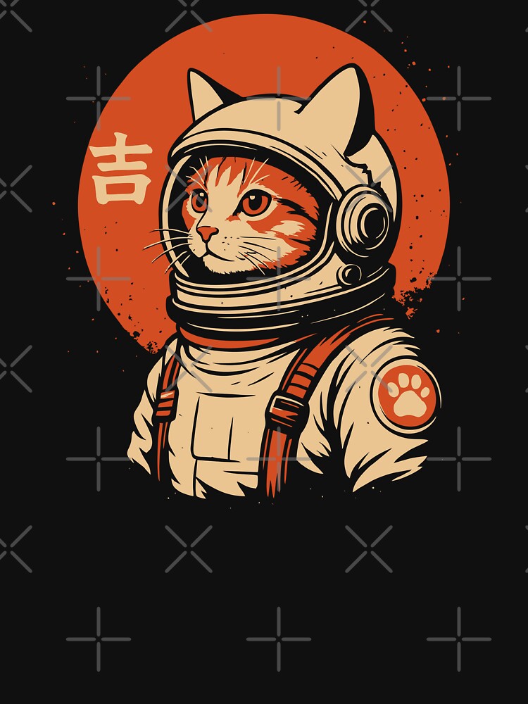 Space Cat Retro Japanese 1950s Art Good Luck by alenaz Unisex , , , Long Sleeve Tee
