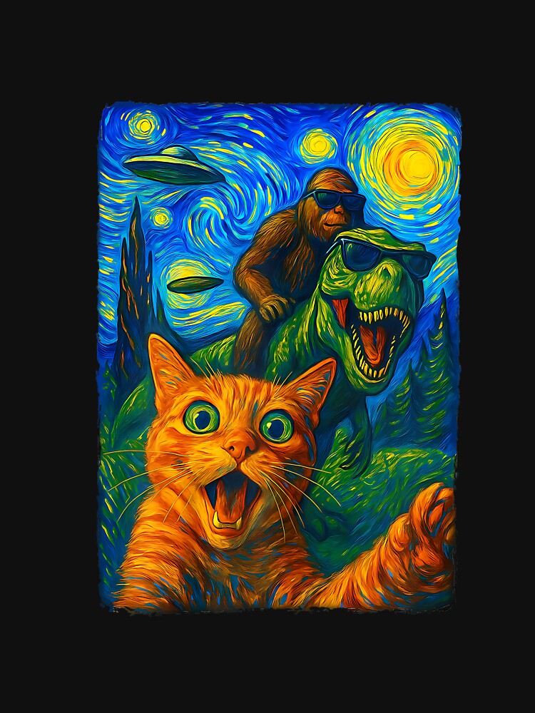 Cat T-Rex Bigfoot UFO Selfie by FrankIsabel Unisex , , , Long Sleeve Tee