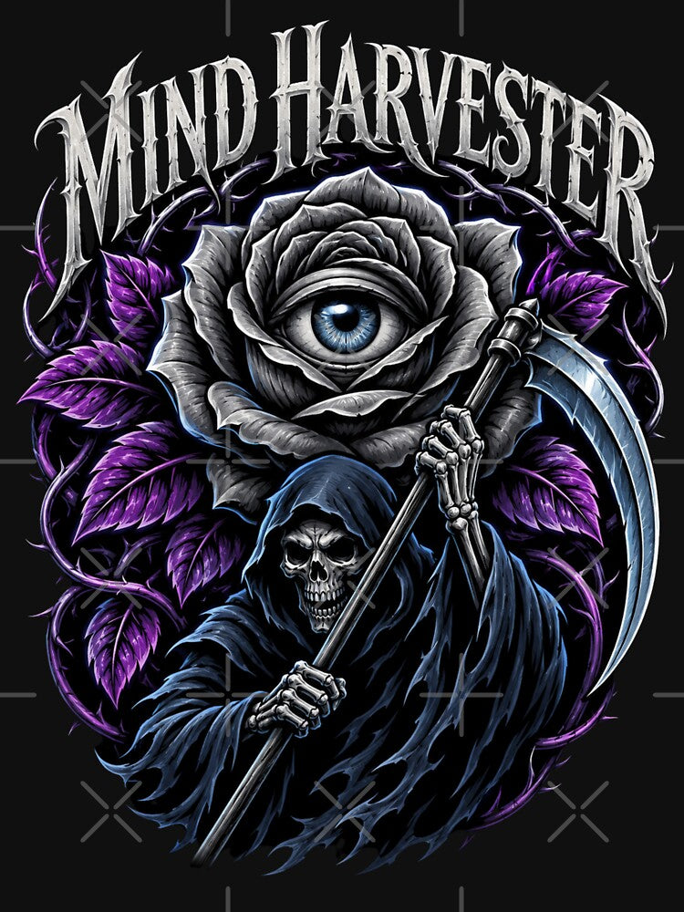Mind Harvester – Grim Reaper Eye Rose Psychedelic Art by FocusedPatterns