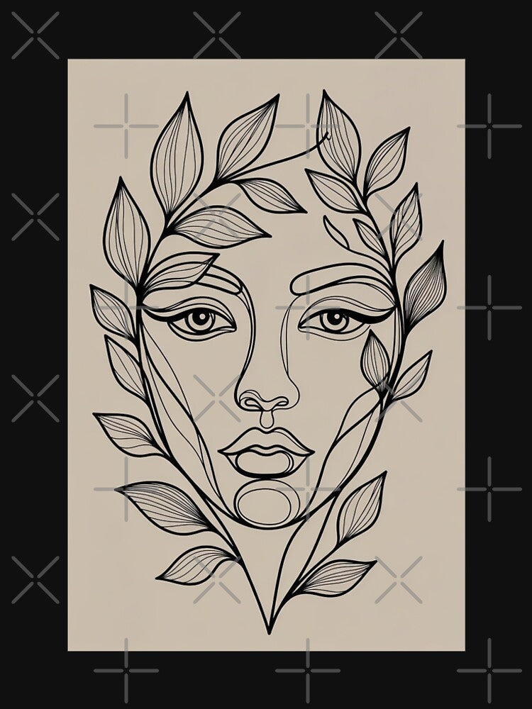 Minimalist Line Art Woman With Leaves by Jagruti_Artzone