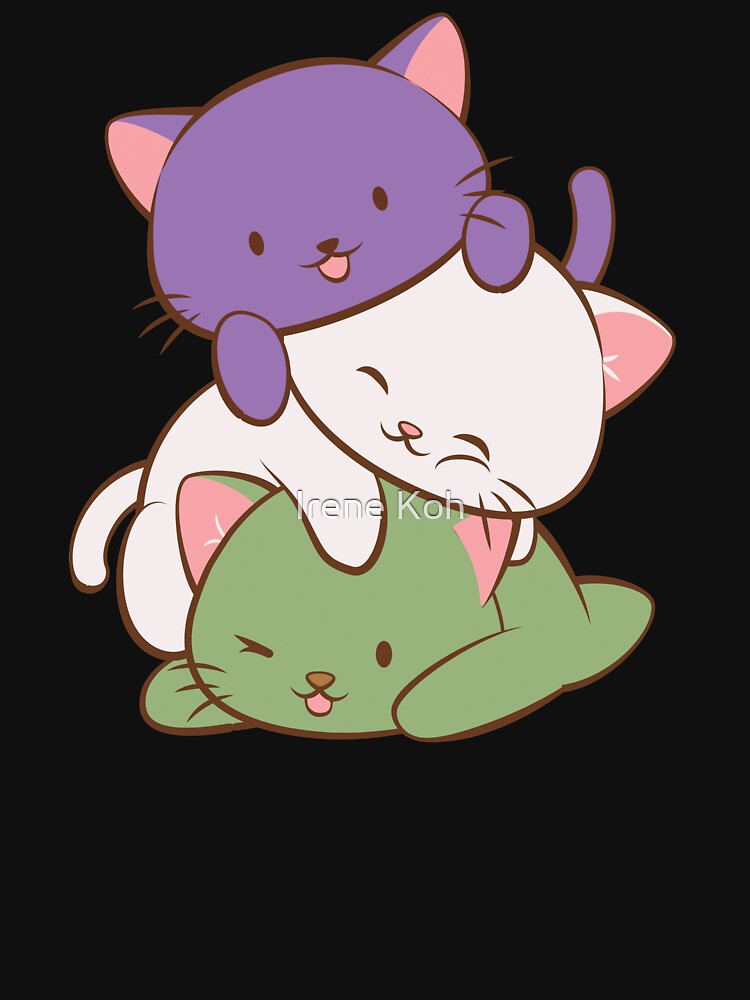 Genderqueer Pride Flag Kawaii Cats by Irene Koh Unisex , , , Long Sleeve Tee