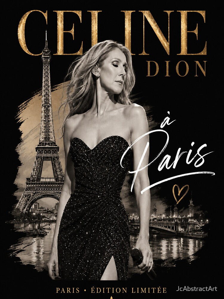 Celine Dion in Paris – Limited Edition | Premium Black and Gold by JcAbstractArt Unisex , , , Long Sleeve Tee