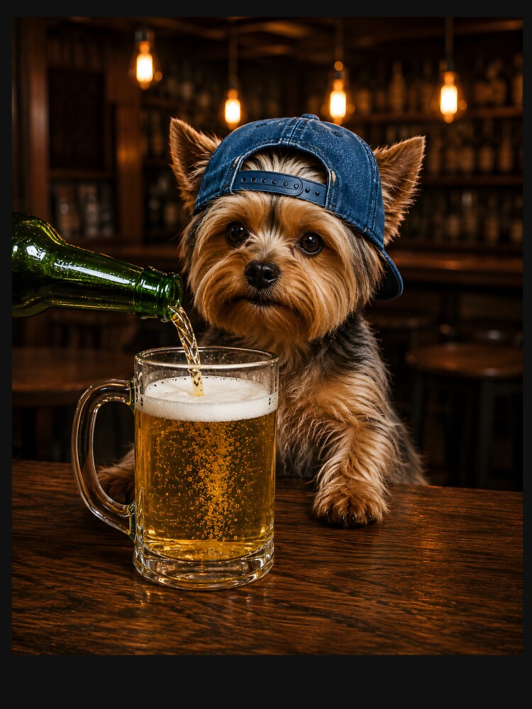 Yorkie Drinking Beer by zoes-ink Unisex , , , Long Sleeve Tee