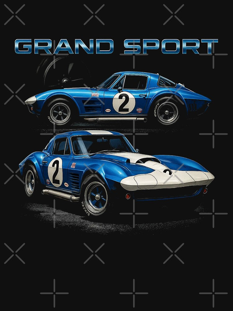 1963 Corvette Grand Sport – Blue and White American Racing Legend by TheArtOfCar Unisex , , , Long Sleeve Tee