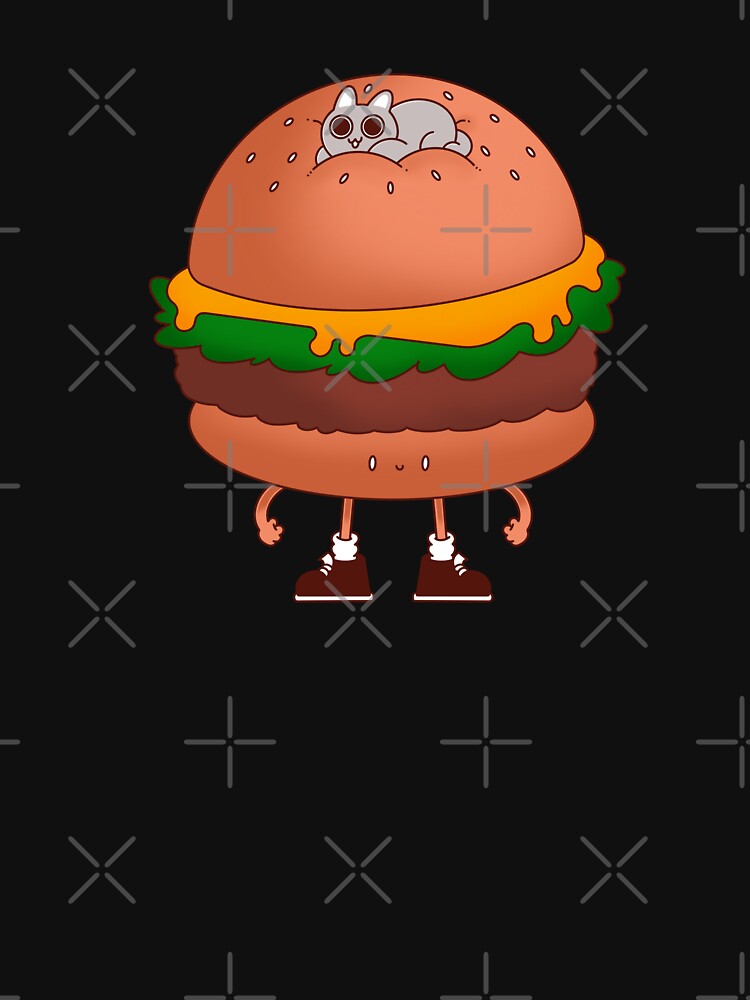 Burger And Cat by Artthree Unisex , , , Long Sleeve Tee