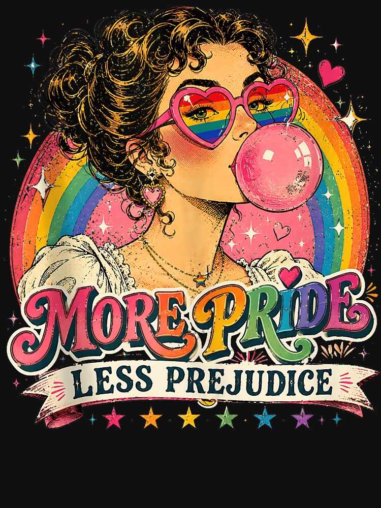 More Pride Less Prejudice Retro LGBTQ Rainbow Pride Design by thefirstbroo Unisex , , , Long Sleeve Tee