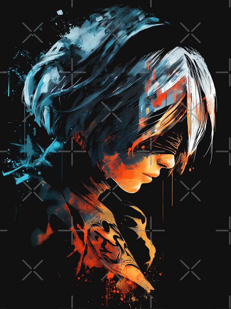 2B YoRHa No.2 Nier Automata Print design by Senpaiwaves Unisex , , , Long Sleeve Tee