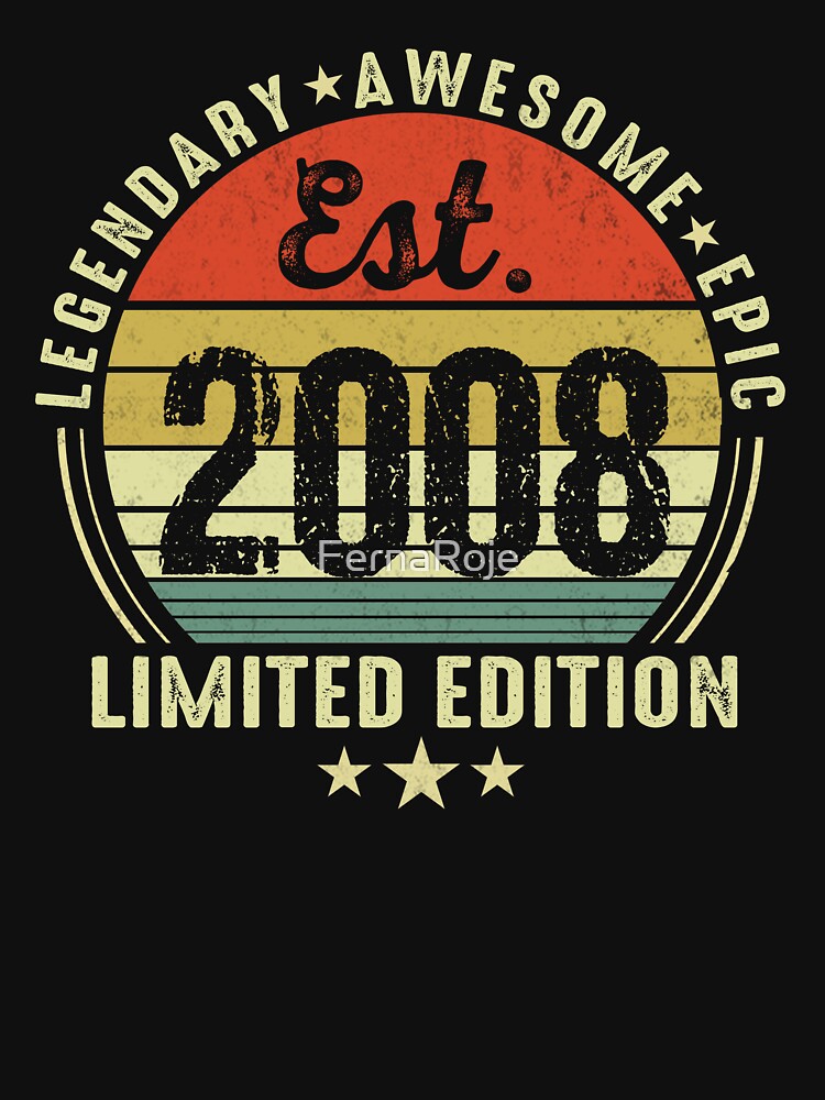 Est 2008 Vintage 18th Birthday Retro Gift by FernaRoje Unisex , , , Long Sleeve Tee