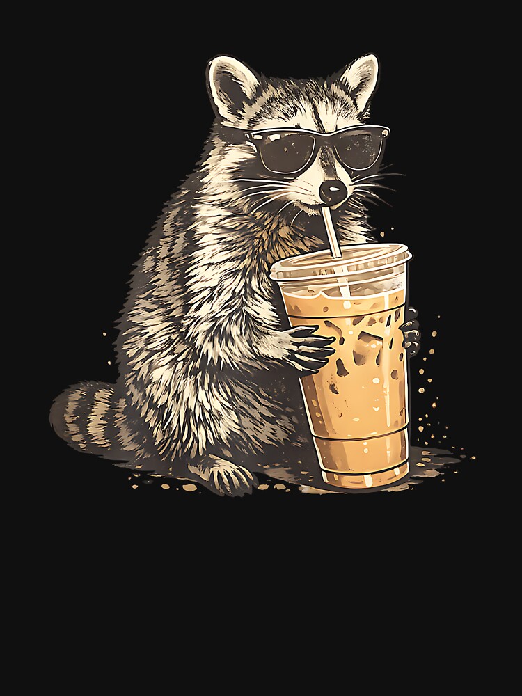Funny Sunglasses Raccoon Drinking Iced Coffee Lovers Meme by Boutkimaewab Unisex , , , Long Sleeve Tee
