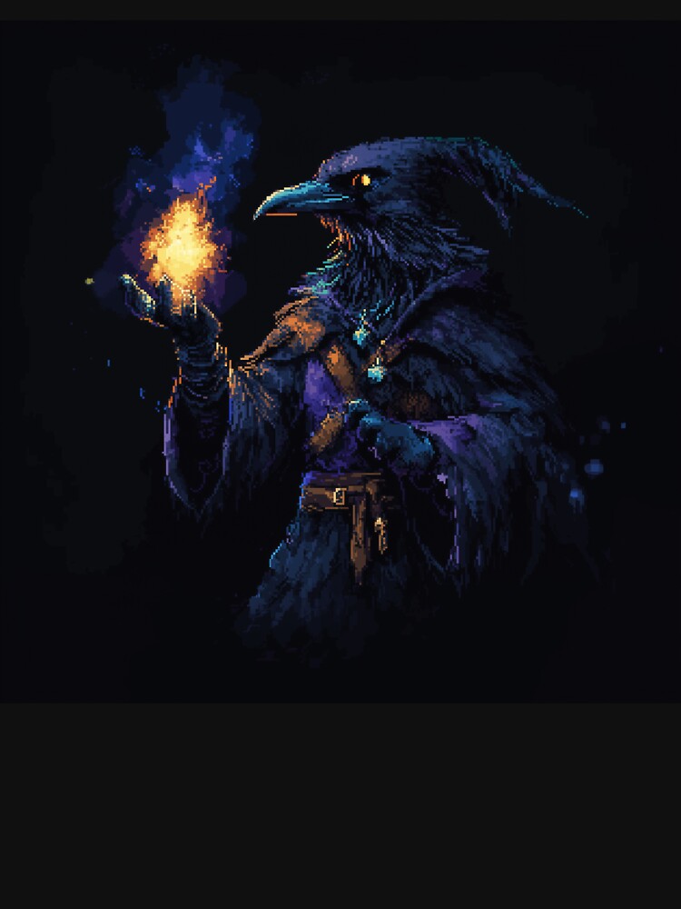 Raven Wizard Pixel Art by Kaos-Bit Unisex , , , Long Sleeve Tee