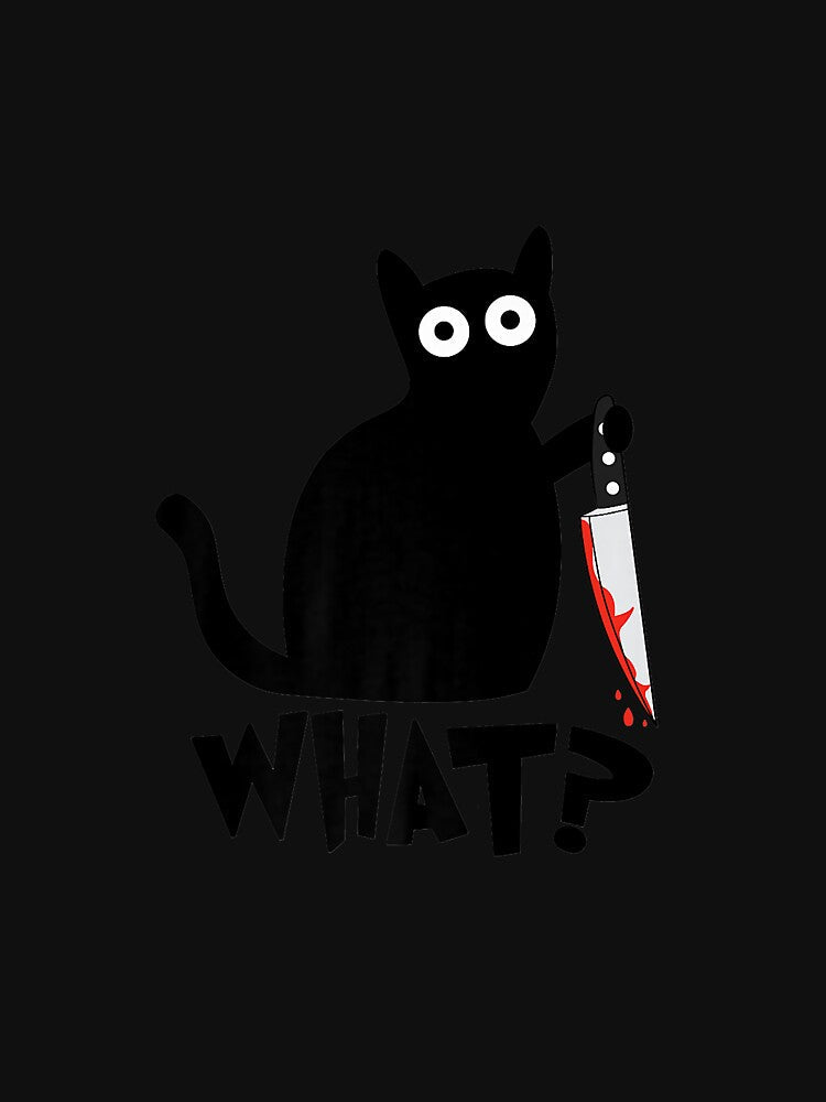 Funny Black Cat What Cute Suspicious kitten Gift Women Men Premium by sampsonakch Unisex , , , Long Sleeve Tee