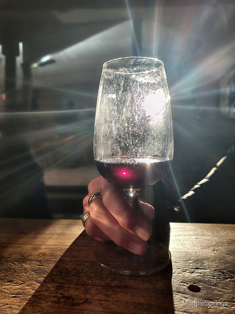 Red Wine Glass in Moody Light by MagpieSprings Unisex , , , Long Sleeve Tee