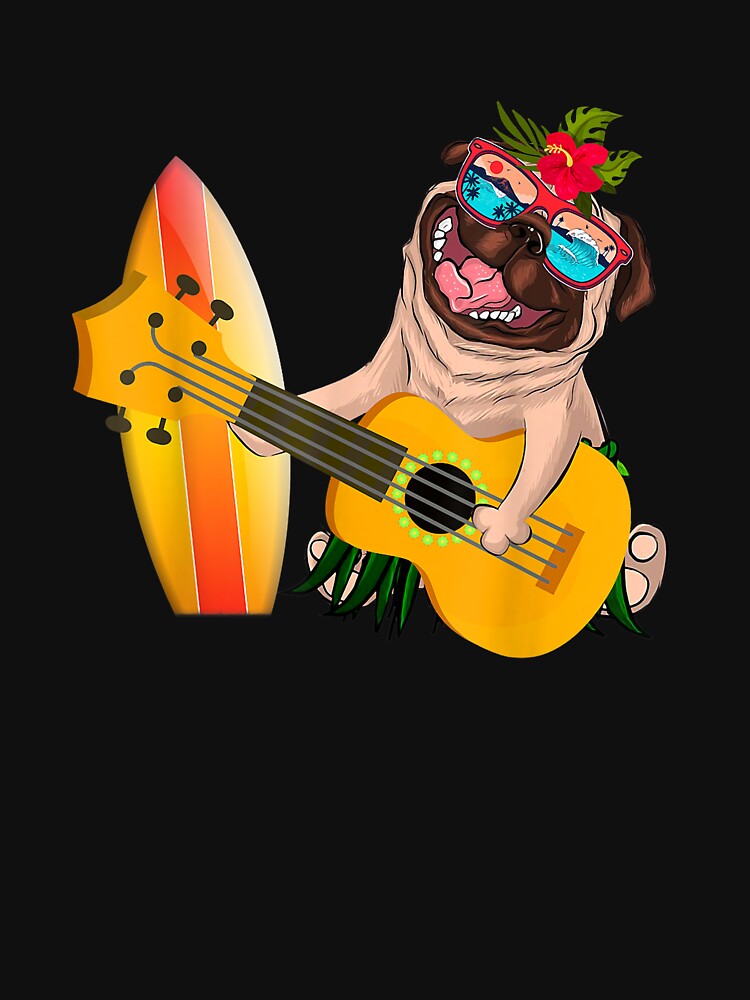 Cute Hawaiian Pug Playing Pineapple Ukulele Summer Vacation by KylaHyatts Unisex , , , Long Sleeve Tee