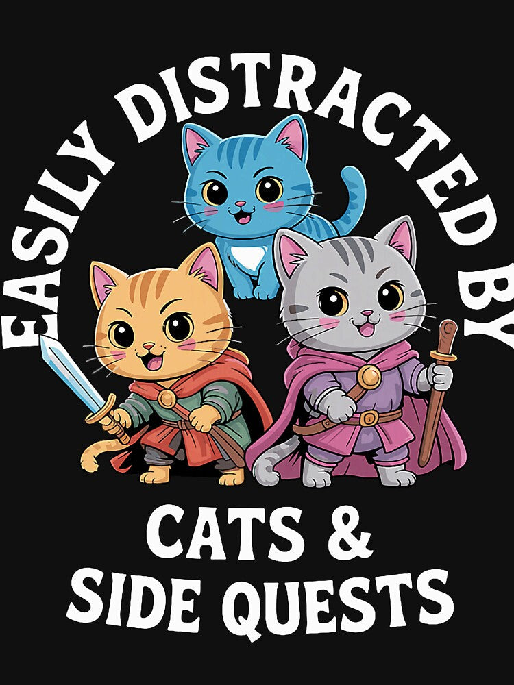 Funny Distracted By Cats And Side Quests by DarylPope Unisex , , , Long Sleeve Tee