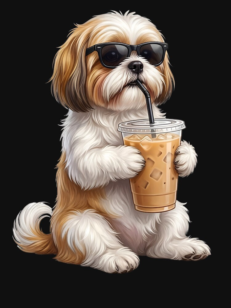 Funny Shih Tzu Drinking Iced Coffee Meme Dog Lover by TerryConnells Unisex , , , Long Sleeve Tee