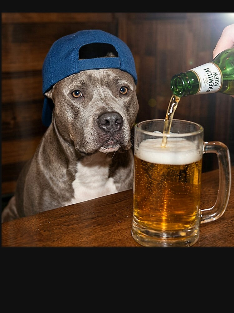 Pit Bull Drinking Beer Funny Dog Meme by OMITTEROMINOUS Unisex , , , Long Sleeve Tee
