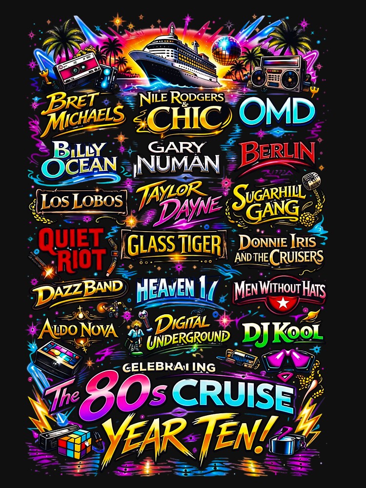 80s Cruise Year Ten Lineup Retro Synthwave Concert Tour by tessaaxx Unisex , , , Long Sleeve Tee
