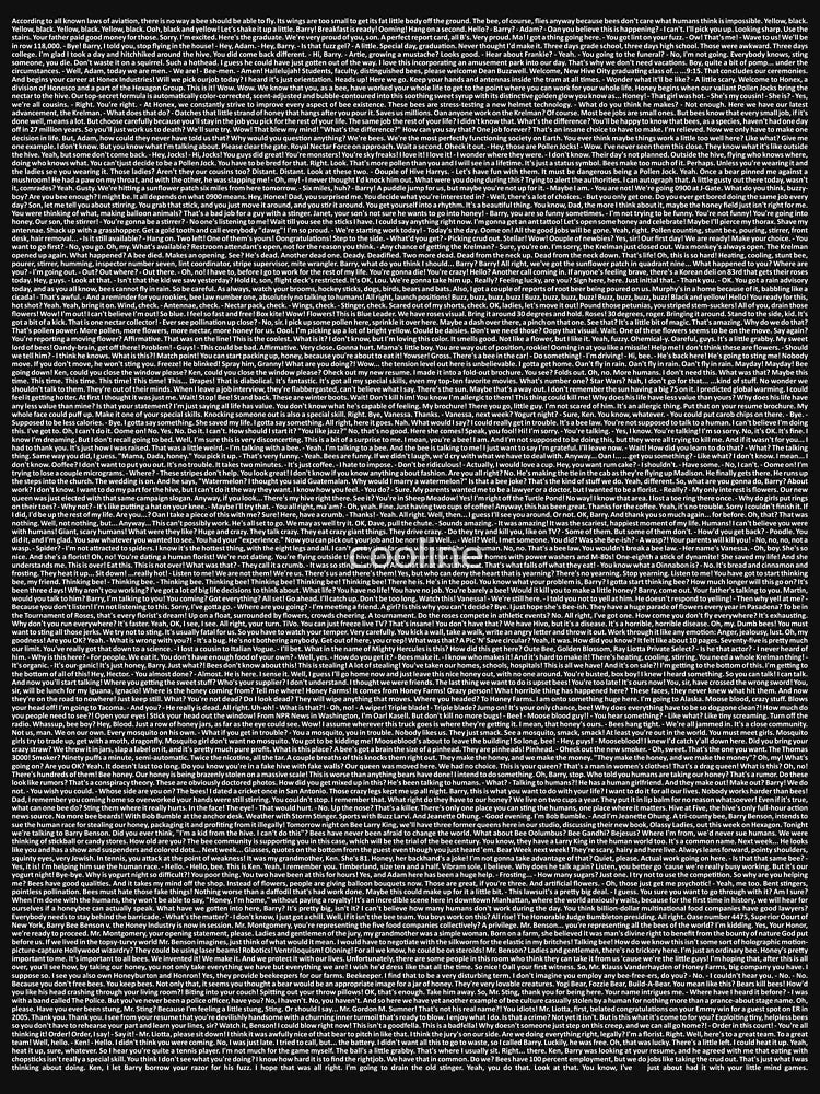 Bee Movie Script -White Script by cooline Unisex , , , Long Sleeve Tee