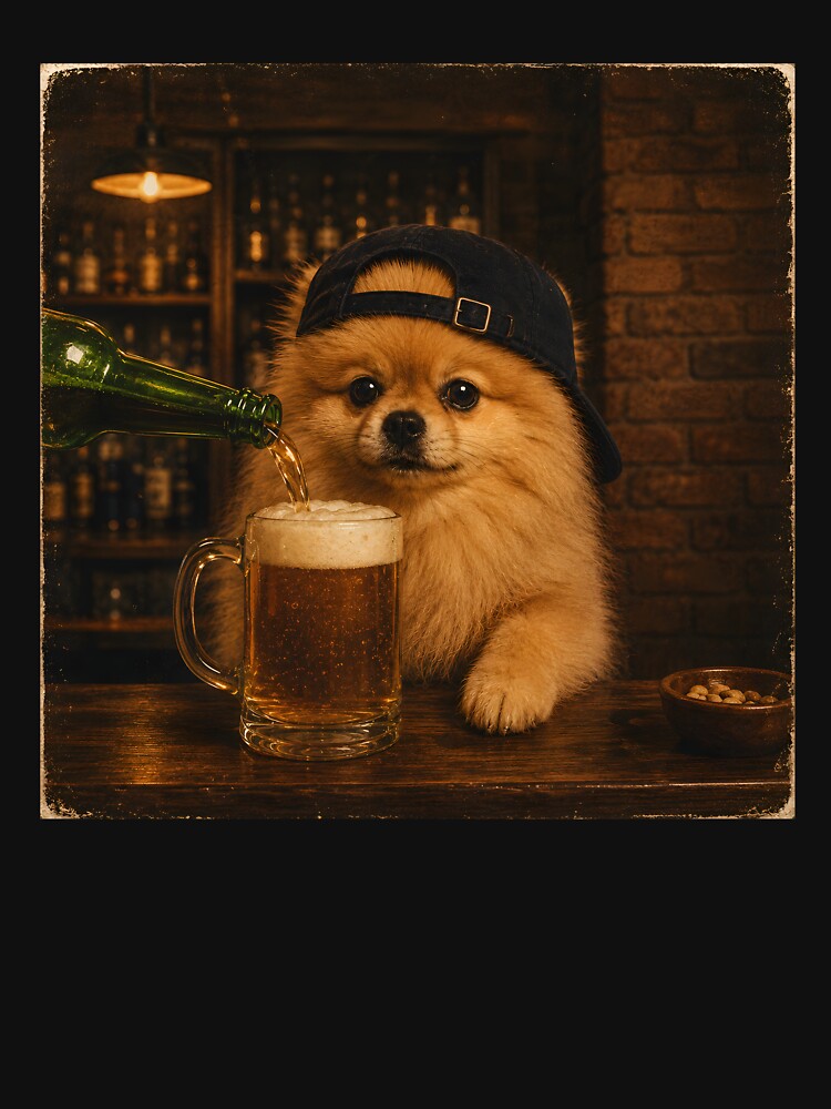 Pomeranian Drinking Beer by zoes-ink Unisex , , , Long Sleeve Tee