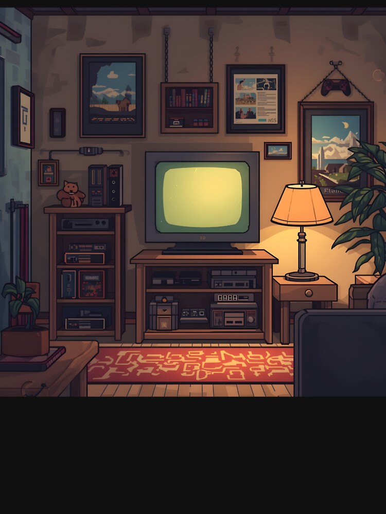 Cozy Retro Gaming Shrine Pixel Art Room by ThePixelArchive Unisex , , , Long Sleeve Tee