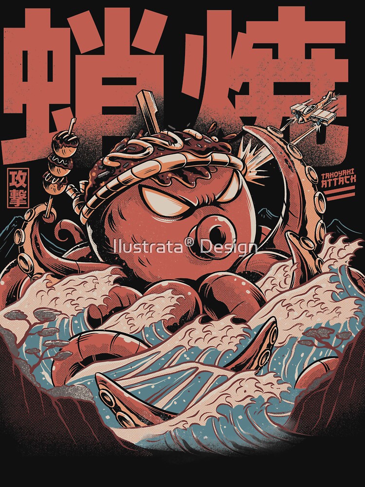 Takoyaki Attack Black Version by Ilustrata® Unisex , , , Long Sleeve Tee