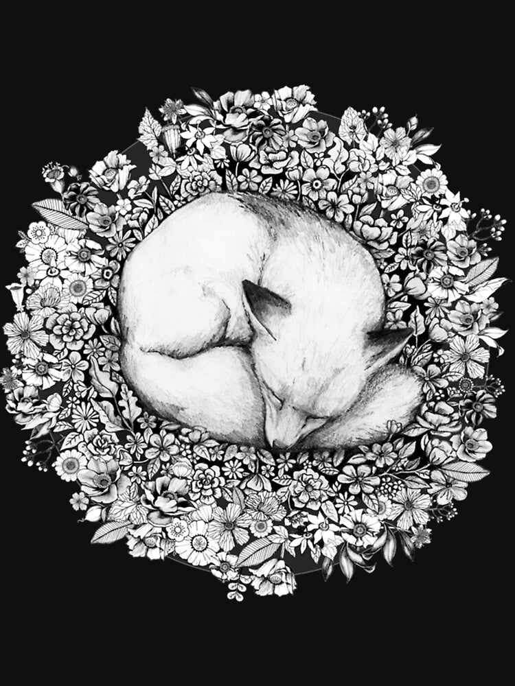 Fox Sleeping in Flowers Premium by Sarlene Unisex , , , Long Sleeve Tee