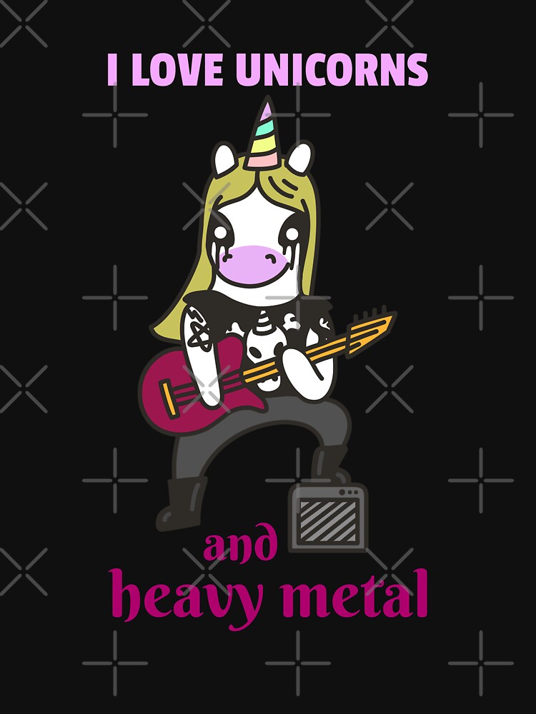 Cute Kawaii Heavy Metal Unicorn by plzLOOK Unisex , , , Long Sleeve Tee