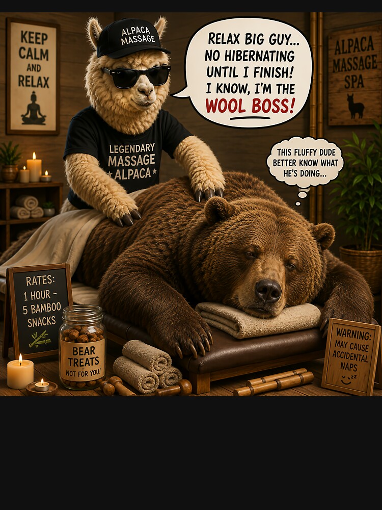 Legendary Massage Alpaca Funny Bear Spa by SoftAuraStudi0 Unisex , , , Long Sleeve Tee