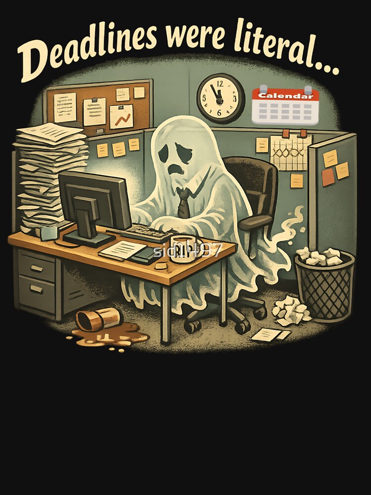 Deadlines Were Literal – Corporate Burnout Ghost Funny Office life by SidTastic Unisex , , , Long Sleeve Tee