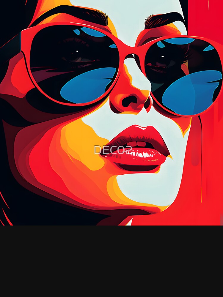 Pop Art Fantasy Female Face And Chic Sunglasses by DEC02 Unisex , , , Long Sleeve Tee