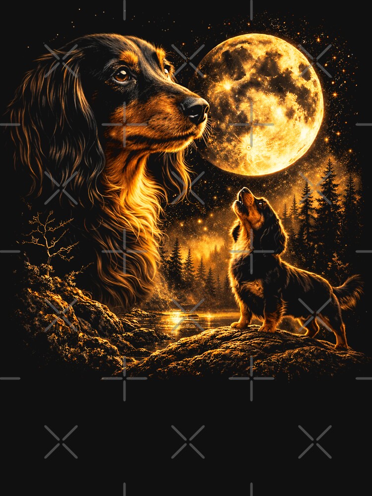 Dachshund Howling to The Moon Vintage 90s Retro Dachshund Graphic by will freed18 Unisex , , , Long Sleeve Tee