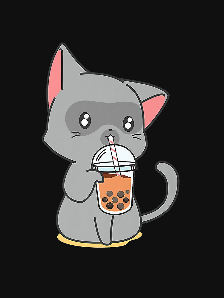 Bubble Tea Kawaii Boba Tea Japanese Lover Cat Kitten Anime Premium by mendozaq Unisex , , , Long Sleeve Tee