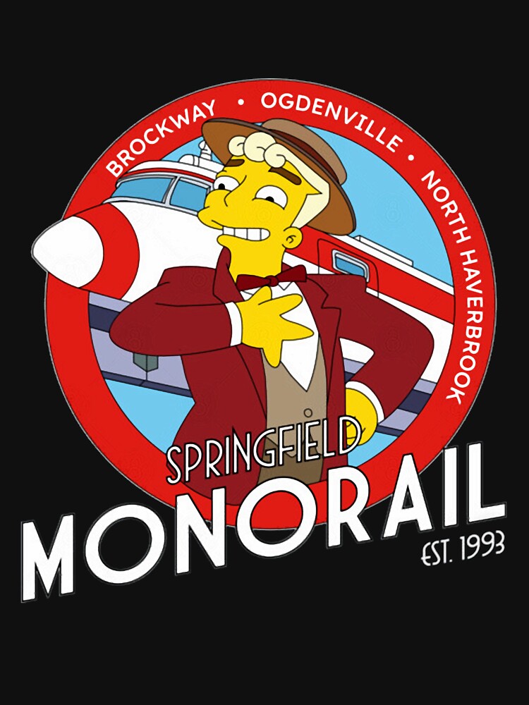 Springfield Monorail Lyle Lanley Cartoon Logo Meme by CMSenseiStore Unisex , , , Long Sleeve Tee
