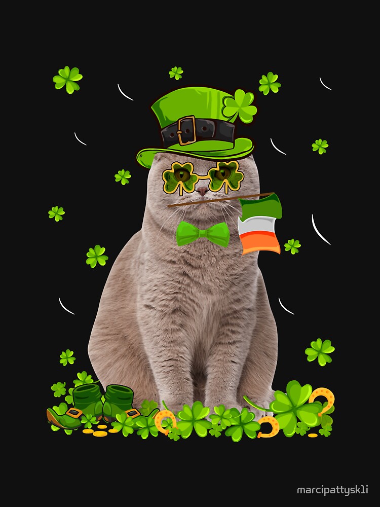 Funny St Patrick's Day Scottish Fold Cat Irish Shamrock Long Sleeve by marcipattysk1i Unisex , , , Long Sleeve Tee