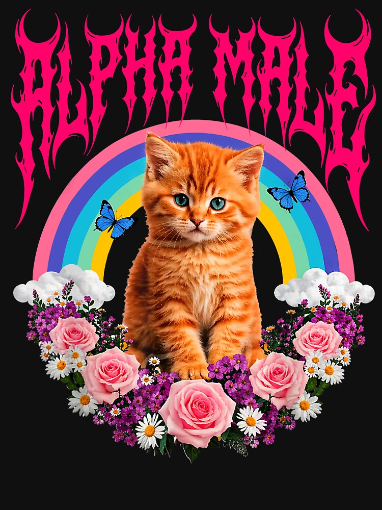 Alpha Male Funny Kitten Rainbow Floral Cat Meme Cat Lovers by b3ida-zl Unisex , , , Long Sleeve Tee