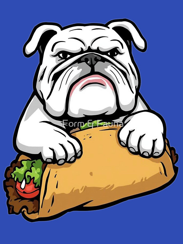 Bulldog Eating A Taco Funny Dog Art by Form & Fauna Unisex , , , Long Sleeve Tee