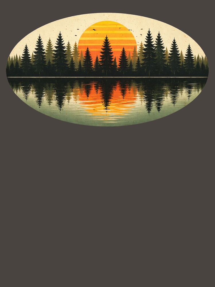 vintage sunset forest lake art by stikrusak Unisex , , , Long Sleeve Tee