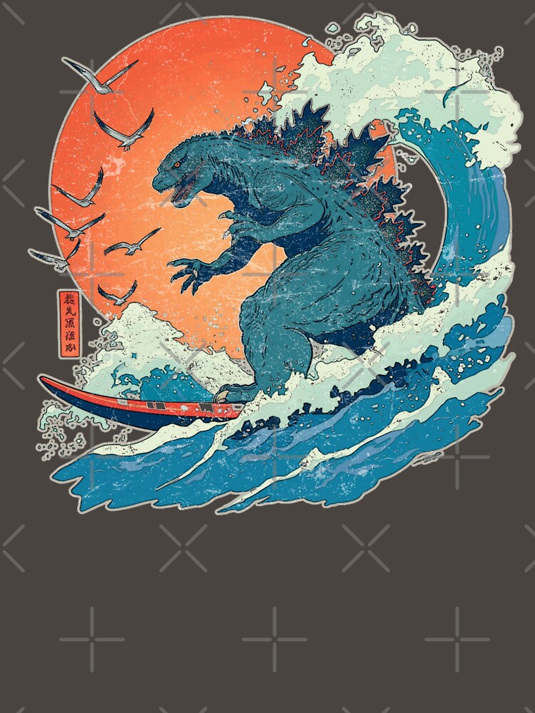 The Great Wave Godzilla Surfer shirt, Funny Surfing monster by KreativKulture Unisex , , , Long Sleeve Tee
